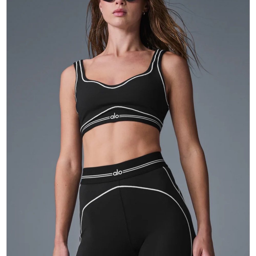 ALO Yoga Black Sports Bra with White Trim